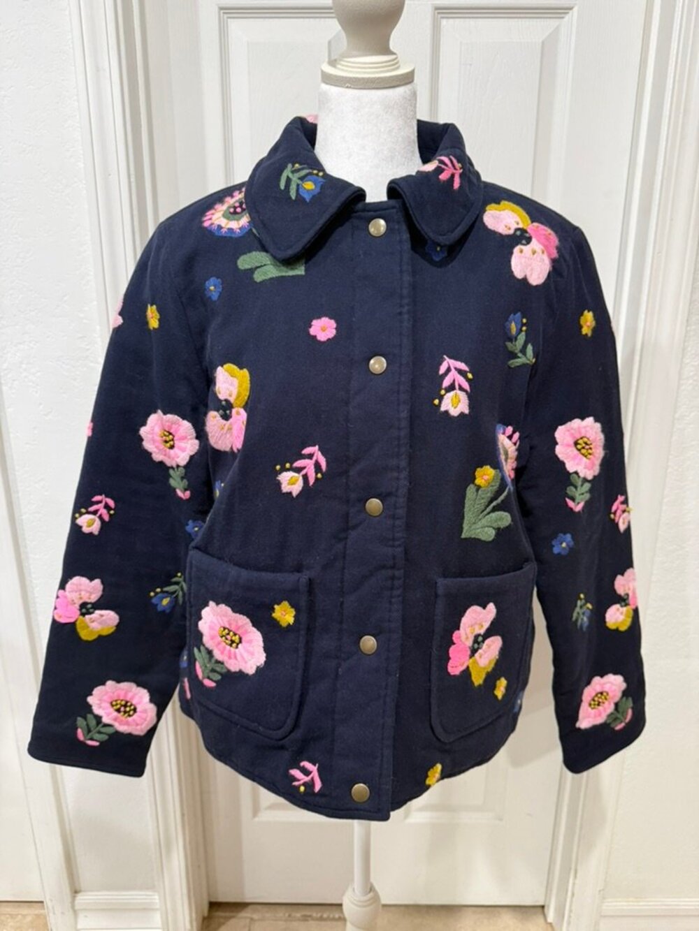 Boden Clara Embroidered Jacket in Navy